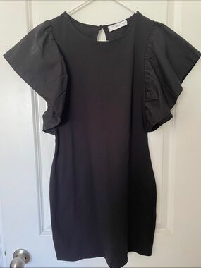 Mango Black Ruffle Sleeve Mini Dress